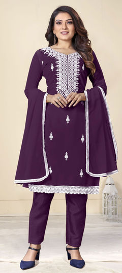 Purple and Violet color Salwar Kameez in Georgette fabric with Embroidered, Resham, Thread work