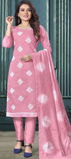 Pink and Majenta color Salwar Kameez in Art Silk fabric with Embroidered, Sequence work