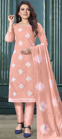 Pink and Majenta color Salwar Kameez in Art Silk fabric with Embroidered, Sequence work