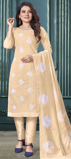 Beige and Brown color Salwar Kameez in Art Silk fabric with Embroidered, Sequence work