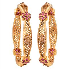 Gold Rodium Polish Gold color Bangles in Brass studded with Cubic Zirconia, CZ Diamond
