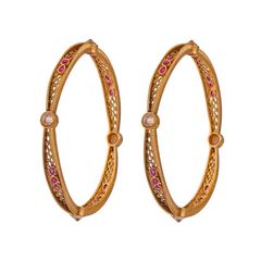 Gold Rodium Polish Gold color Bangles in Metal Alloy studded with Cubic Zirconia, CZ Diamond