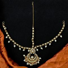 Gold Rodium Polish White and Off White color Mang Tikka in Brass studded with CZ Diamond, Pearl