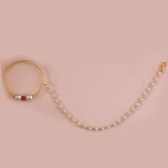 Gold Rodium Polish Red and Maroon, White and Off White color Nose Ring in Brass studded with Kundan