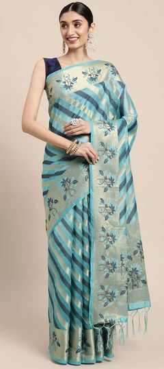 Blue color Saree in Organza Silk, Silk fabric with Weaving work