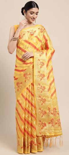 Yellow color Saree in Organza Silk, Silk fabric with Weaving work