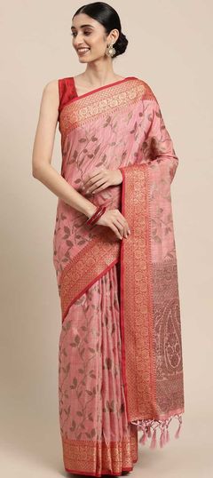 Pink and Majenta color Saree in Cotton fabric with Weaving work