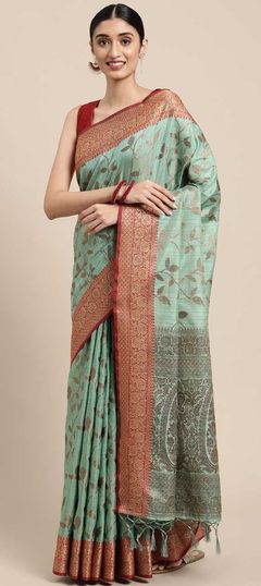 Blue color Saree in Cotton fabric with Weaving work