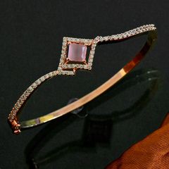 Gold Rodium Polish Pink and Majenta, White and Off White color Bracelet in Brass studded with Austrian diamond