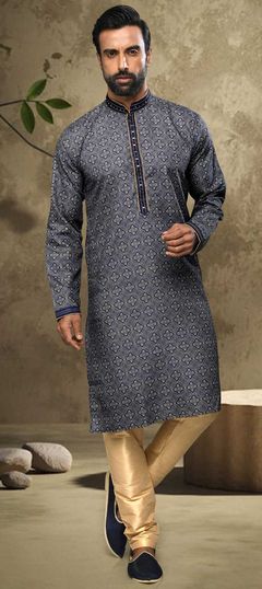 Blue color Kurta Pyjamas in Cotton fabric with Embroidered, Printed work