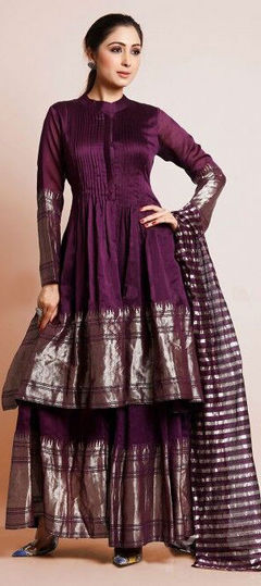 Purple and Violet color Salwar Kameez in Rayon fabric with Weaving work