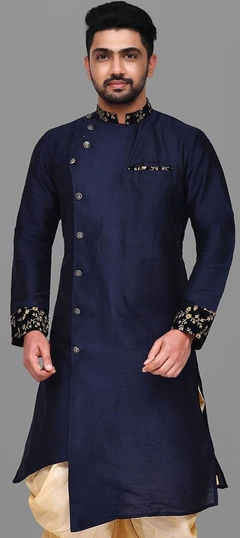 Blue color Kurta in Dupion Silk fabric with Embroidered work : 1817643