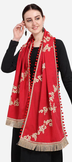 Red and Maroon color Dupatta in Cotton fabric with Embroidered work