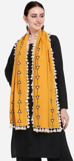 Yellow color Dupatta in Cotton fabric with Embroidered work