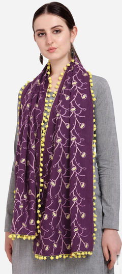 Purple and Violet color Dupatta in Cotton fabric with Embroidered work