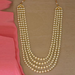 Gold Rodium Polish White and Off White color Necklace in Brass studded with Pearl