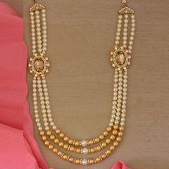 Gold Rodium Polish White and Off White color Necklace in Brass studded with Cubic Zirconia, Kundan, Pearl