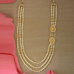 Gold Rodium Polish White and Off White color Necklace in Brass studded with Cubic Zirconia, Kundan, Pearl