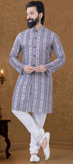 Multicolor color Kurta Pyjamas in Cotton fabric with Printed work