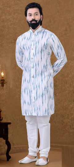 White and Off White color Kurta Pyjamas in Cotton fabric with Printed work