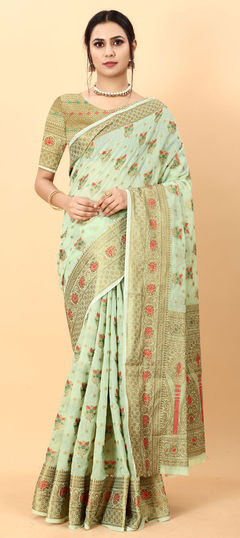 Green color Saree in Art Silk, Silk fabric with Weaving work