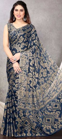 Casual, Traditional Blue color Saree in Chiffon fabric with Classic Floral, Printed work : 1818295