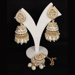 White and Off White color Earrings in Metal Alloy studded with CZ Diamond & Gold Rodium Polish : 1818388