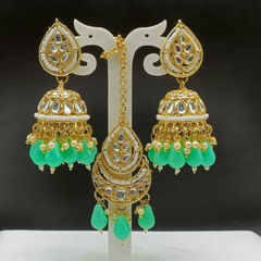 Green color Earrings in Metal Alloy studded with CZ Diamond & Gold Rodium Polish : 1818392