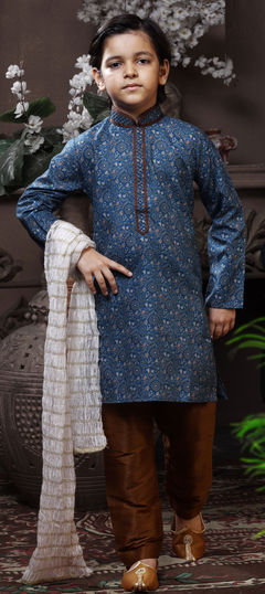 Blue color Boys Kurta Pyjama in Cotton fabric with Printed work : 1818521