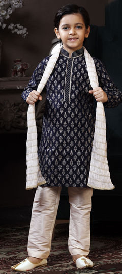 Blue color Boys Kurta Pyjama in Cotton fabric with Printed work : 1818523