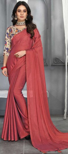 Red and Maroon color Saree in Lycra fabric with Stone work