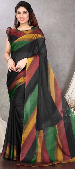 Casual, Party Wear Black and Grey color Saree in Chiffon fabric with Classic Printed work : 1819194