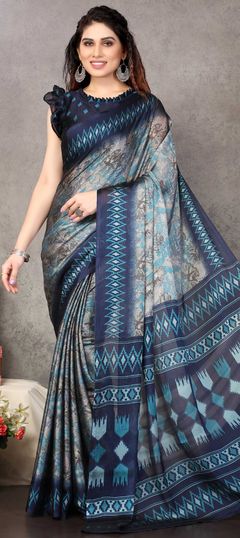 Black and Grey color Saree in Chiffon fabric with Floral, Printed work