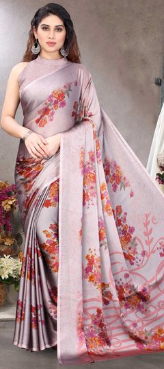 Pink and Majenta color Saree in Chiffon fabric with Floral, Printed work