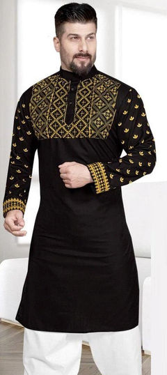 Black and Grey color Kurta in Blended Cotton fabric with Printed work