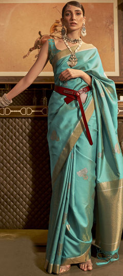 Blue color Saree in Art Silk, Silk fabric with Weaving work