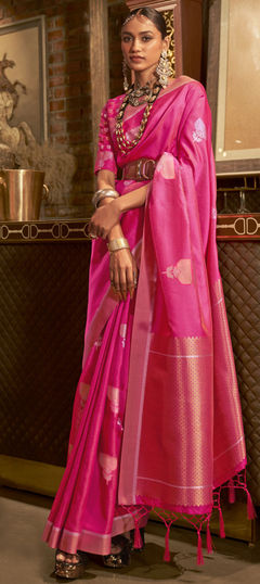 Pink and Majenta color Saree in Art Silk, Silk fabric with Weaving work