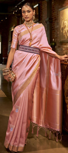 Pink and Majenta color Saree in Art Silk, Silk fabric with Weaving work