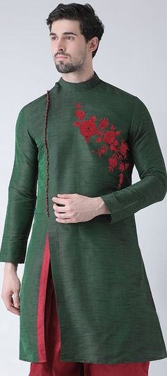 Green color Kurta in Art Silk fabric with Embroidered, Thread work