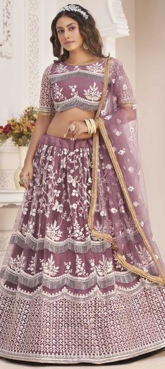 Pink and Majenta color Lehenga in Net fabric with Embroidered, Sequence, Thread, Zari work