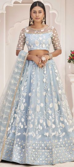 Blue color Lehenga in Net fabric with Embroidered, Sequence, Thread, Zari work