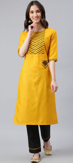 Yellow color Tunic with Bottom in Art Silk fabric with Embroidered, Resham, Thread work