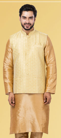 Multicolor color Nehru Jacket in Jacquard fabric with Weaving work