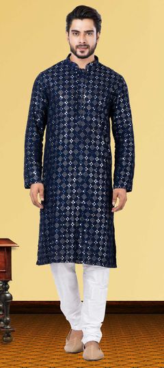 Blue color Kurta Pyjamas in Georgette fabric with Embroidered, Sequence, Thread work : 1820838