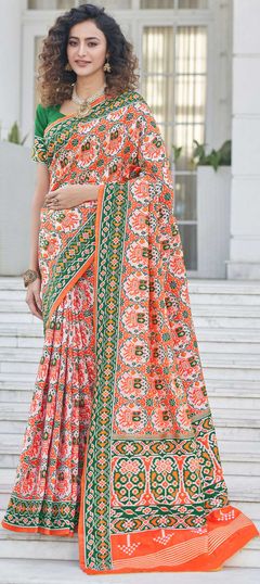 Multicolor color Saree in Patola Silk, Silk fabric with Printed work