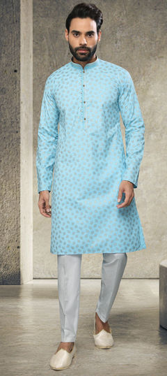 Blue color Kurta Pyjamas in Cotton fabric with Printed work