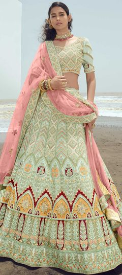 Green color Lehenga in Georgette fabric with Embroidered, Resham, Stone, Thread, Zari, Zircon work