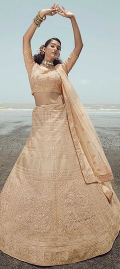 Pink and Majenta color Lehenga in Organza Silk fabric with Embroidered, Resham, Stone, Thread, Zari, Zircon work