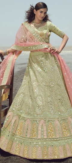 Green color Lehenga in Organza Silk fabric with Embroidered, Resham, Stone, Thread, Zari, Zircon work