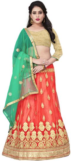 Pink and Majenta color Lehenga in Net fabric with Embroidered, Stone, Thread, Zari work